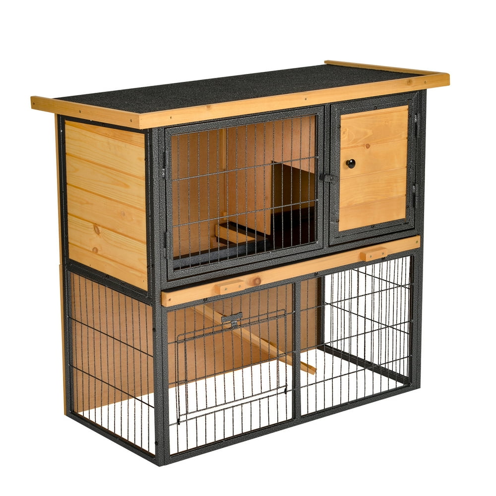 Pawhut Woodmetal Rabbit Hutch Elevated Pet House Bunny Cage Small