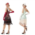 thumbnail image 3 of Robe à Double Pompon Col en V Costume de Cosplay Gatsby Parfait Cocktail Fête Danse Charleston Robe à Sequins Costumes de Danse Latine, 3 of 5