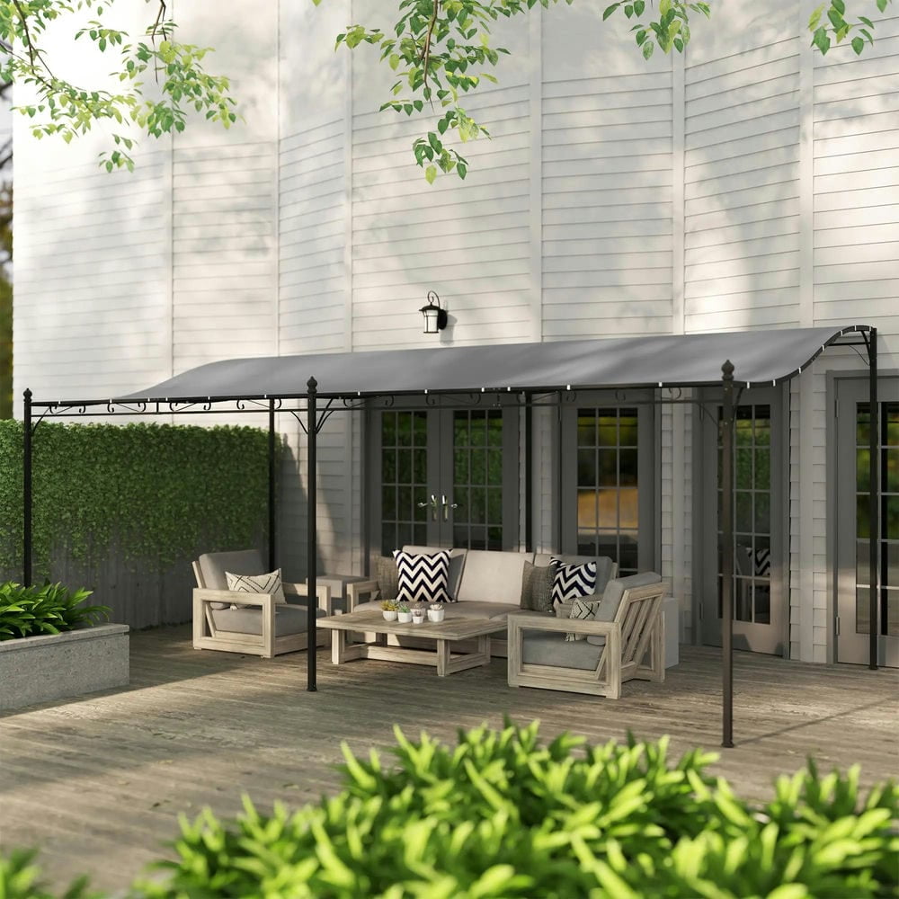 Resenkos Outdoor Garden Gazebo, Sunshade Gazebo Canopy,10' x 20' Wall-Mounted Outdoor Pergola Canopy with Drainage Holes, Dark Gray