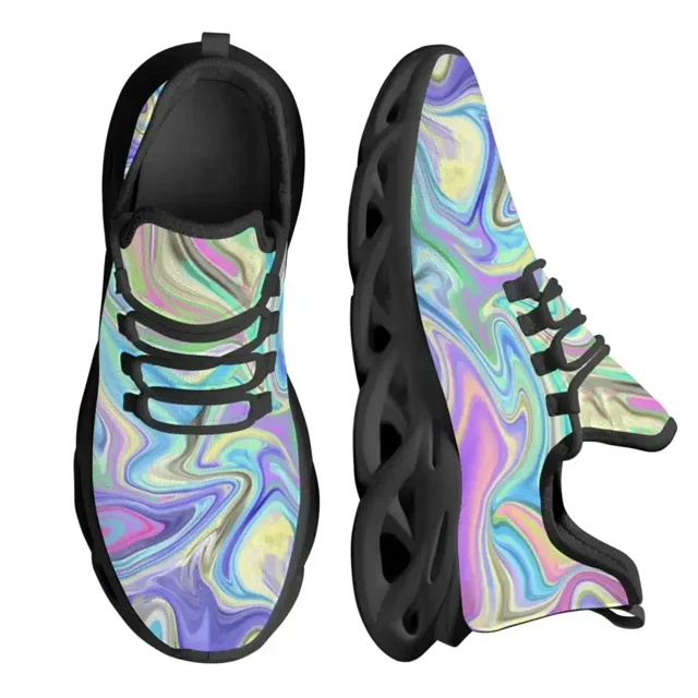 Zapatos de exterior transpirables de malla colorida y alucinante, cómodos y casuales, para correr en primavera, planos y suaves.