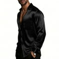 thumbnail image 4 of Long Sleeve Shirts for Men Button Down Lapel Silk Satin Blouses Beach Party Casual Top with Chest Pocket (XL, Black), 4 of 6