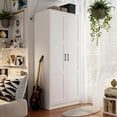 thumbnail image 6 of Soonbuy Wooden Armoire Wardrobe Closet with 2 Drawers, 70 "Tall Clothing Storage Cabinet with 2 Doors, Modern Bedroom Clothing Armoires with Hanging Rods, White, 6 of 6