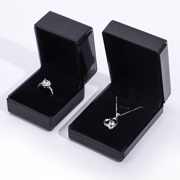 1 unidad de caja de joyería de anillo con luz LED de cuero de boda de compromiso de lujo, venta al por mayor, collar, colgante, joyería, cajas de embalaje de regalo 2023