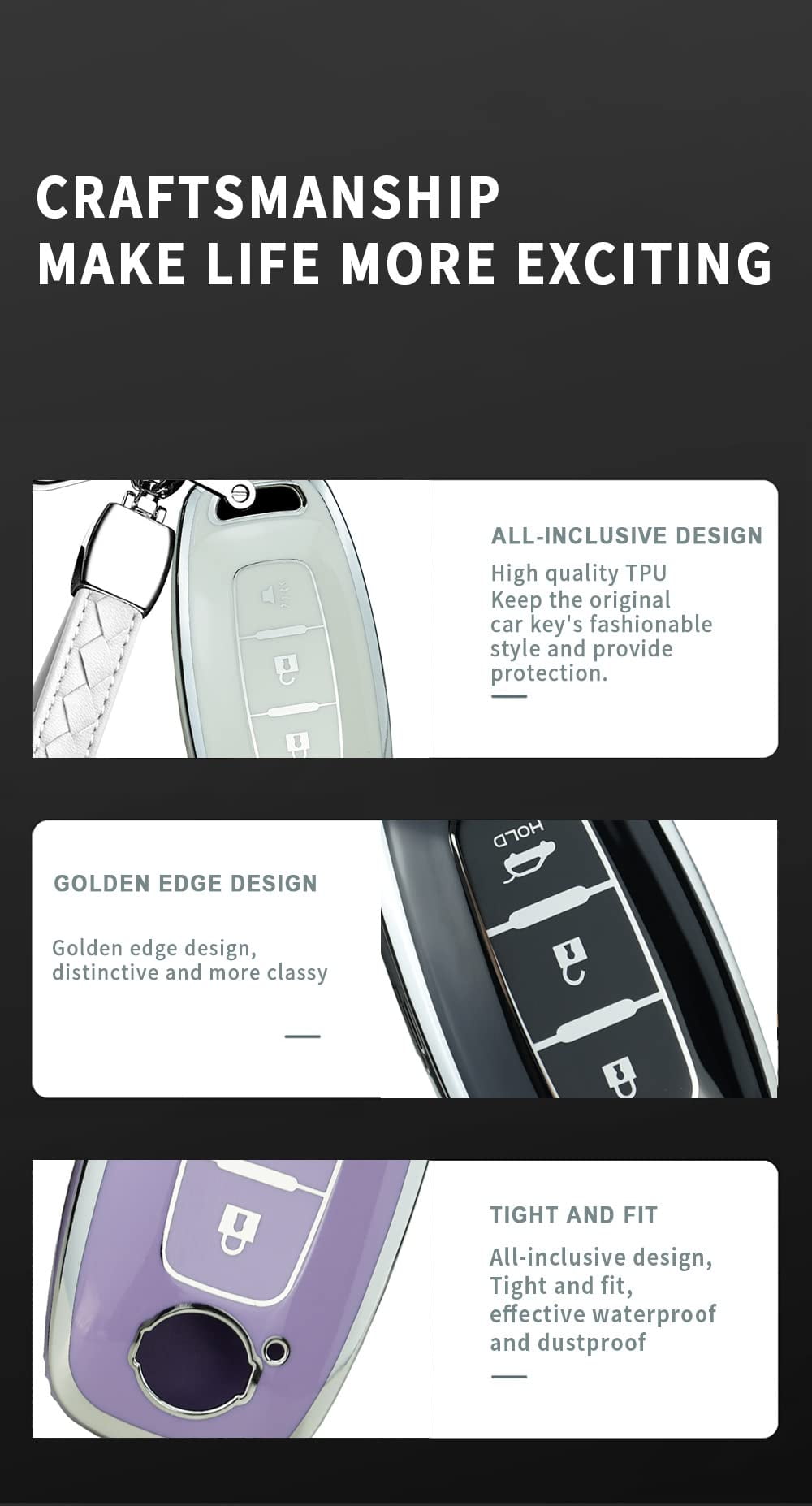 3-button Key Holder Silver Edge TPU Key Fob Cover Fit for Nissan Teana Pathfinder Kicks X-Trail Rogue 2023 Remote