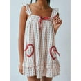 thumbnail image 3 of Women Cute Floral Printed Mini Dress Sleeveless Front Loose Ruffled Short Dress Summer Gingham Babydoll  Red S, 3 of 5