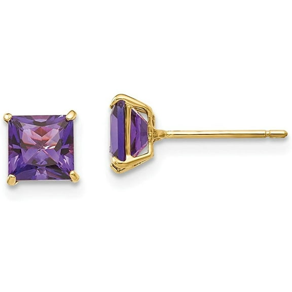 10k Yellow Gold Plated 4 Carat Square Created Amethyst Sapphire Stud Earrings