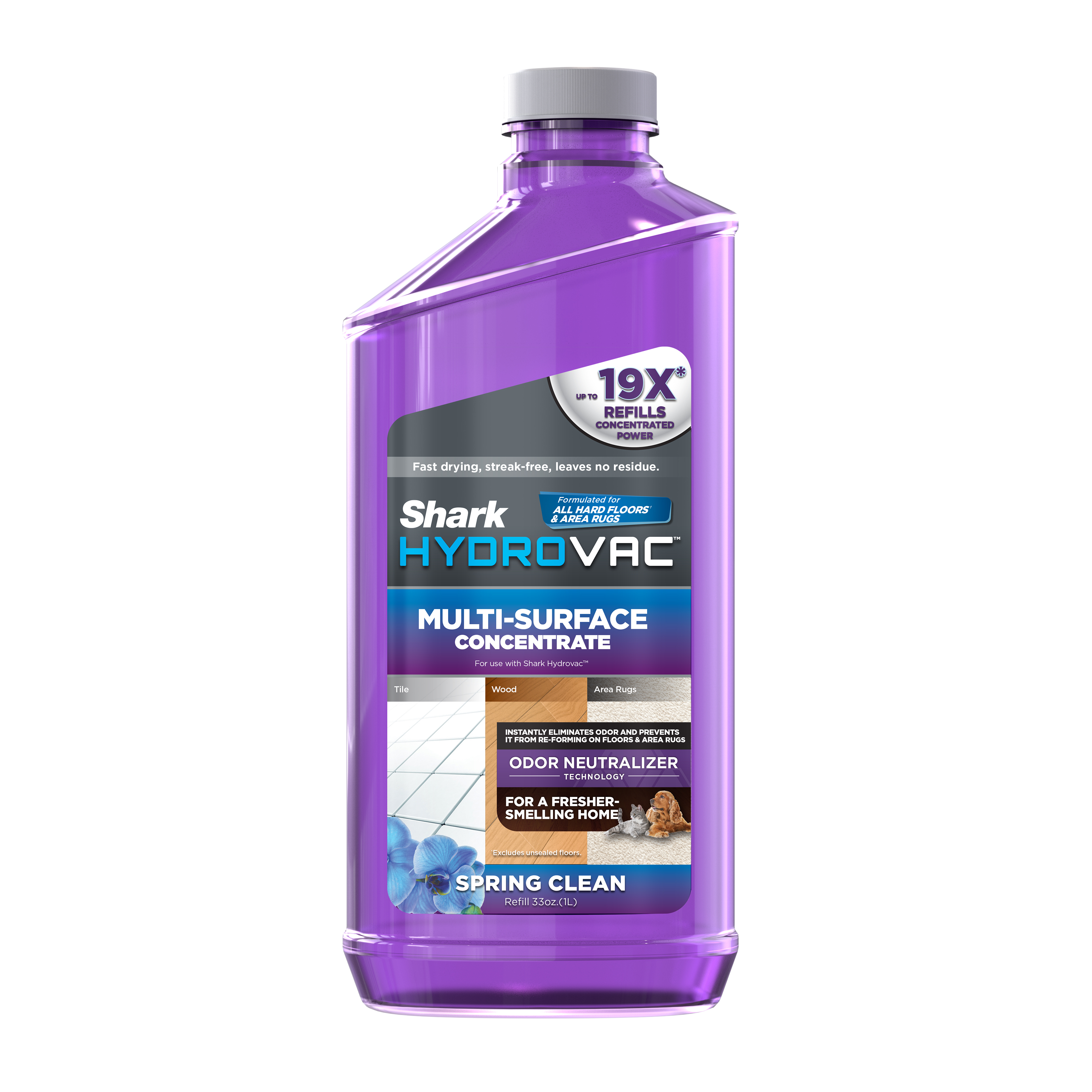 Shark HydroVac Multi-Surface Concentrate, with Odor Neutralizer Technology, Compatible with all HydroVac 3-in-1 Cleaners, for Sealed Hard Floors & Area Rugs, Spring Clean Scent, WDCM30, 33-oz.