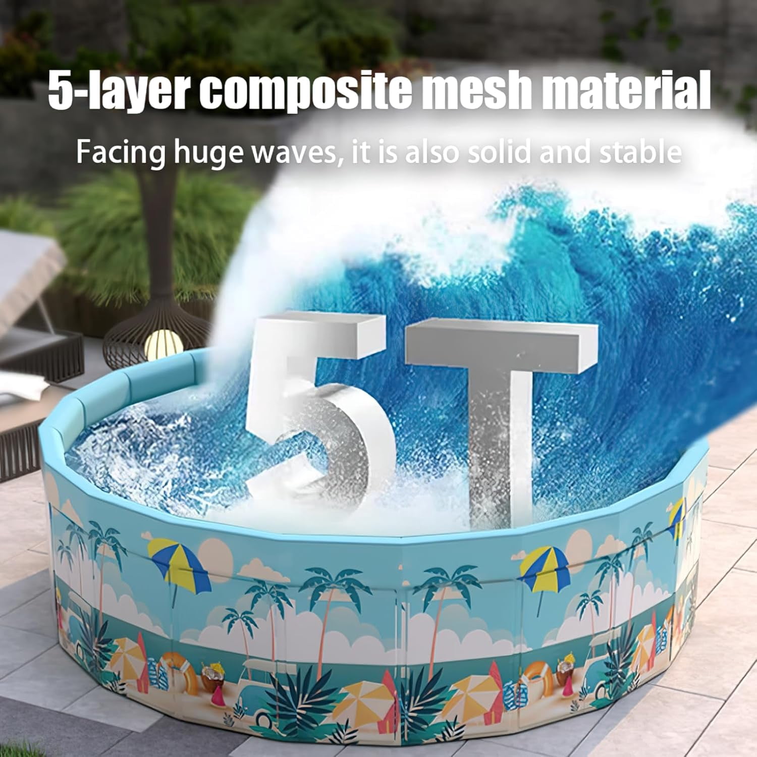 Folding Non Inflatable Swimming Pool, Home Swimming Pool, Mesh PVC Material, Suitable for Backyard Swimming Pool (Pink, 47inch)