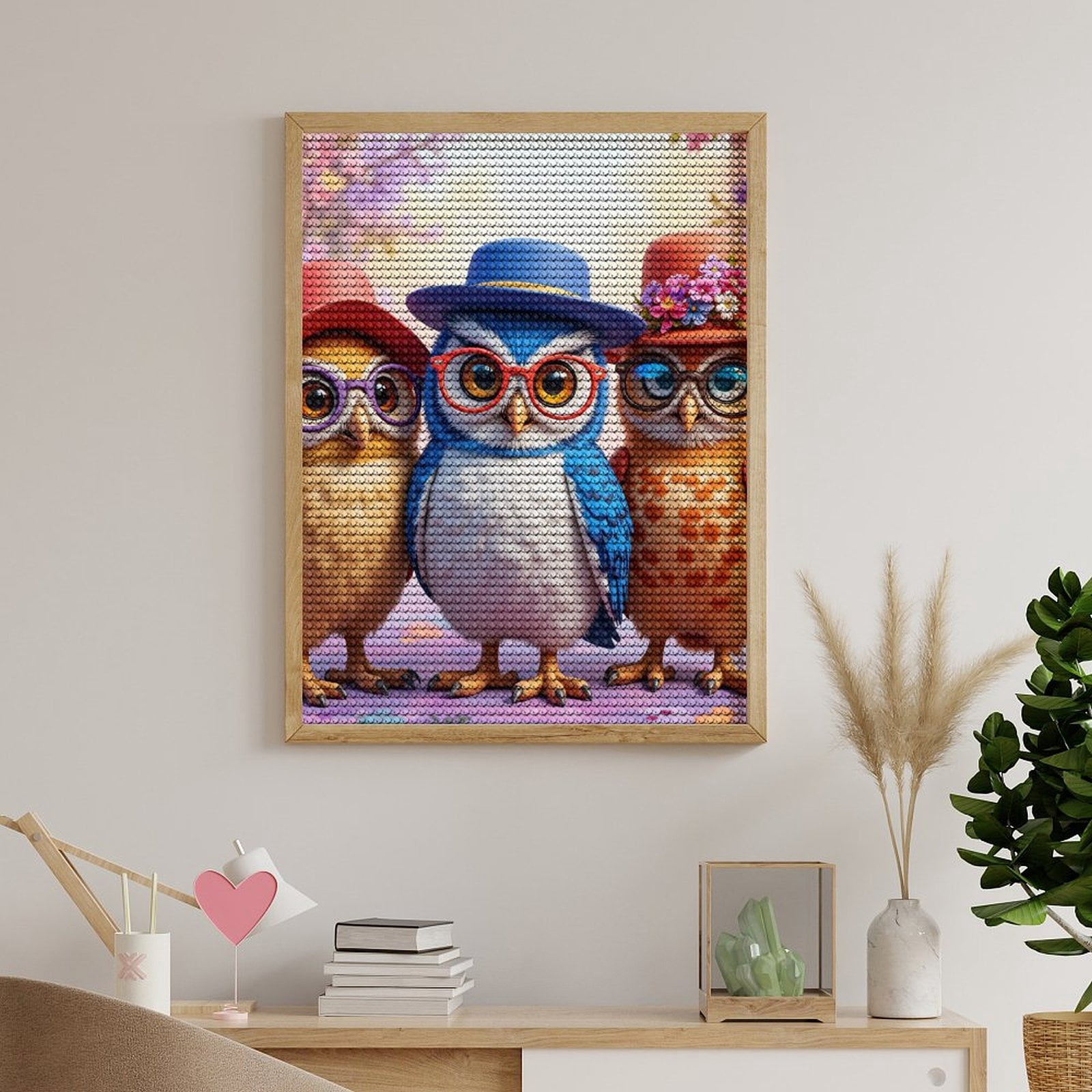 Diamond Art Kits for Adults, Whimsical Owls In Stylish Hats 5D Diamond Painting Kits for Adults Beginners, DIY Full Drill Diamond Painting, Gem Art and Crafts 12x16