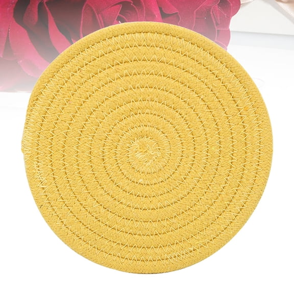 HEANUJJ 1Pcs Round Woven Cup Insulation Pad Non-slip Cotton Thread Table Mat for Home Use Yellow