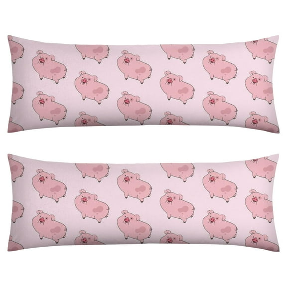 Minimalist Pig Aesthetic Body Pillow Cover 20x54 - Artistic Pig Illustration Pink Soft Fabric - Full Body Support Pillowcase Machine Washable
