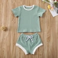 thumbnail image 3 of 2 Pcs Ensemble d'Été pour Bébé Garçon Fille T-Shirt à Manches Courtes Côtelé et Short, 3 of 9