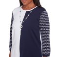 thumbnail image 4 of Alfred Dunner Womens Petite Striped Sleeve Colorblock Sweater With Necklace, 4 of 4