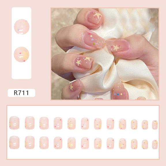 Star & Dot Patterns Manicure Anti-Scratch Lady Wearable Nails for Dating Party Valentines Christmas Glue Models