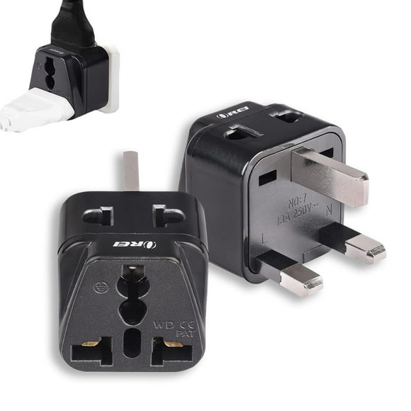 Adaptador Enchufe Tipo G Orei Negro Paquete de 2 multicolor