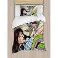thumbnail image 3 of Outer Space Duvet Cover Set King Size, Alien Attacks Terrified Uniform Woman Human against Monster Sci Fi Discovery, Decorative 3 Piece Bedding Set with 2 Pillow Shams, Multicolor, by Ambesonne, 3 of 3