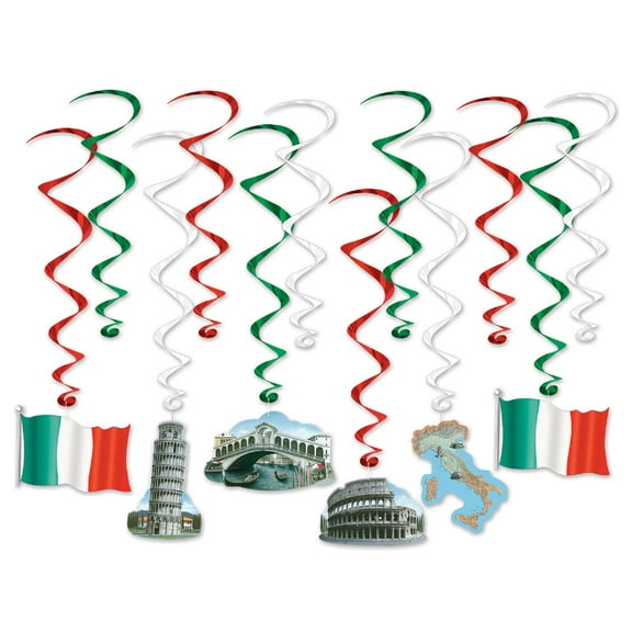 Beistle 72 Counts Red, Green and White Italian Party Whirls 27”