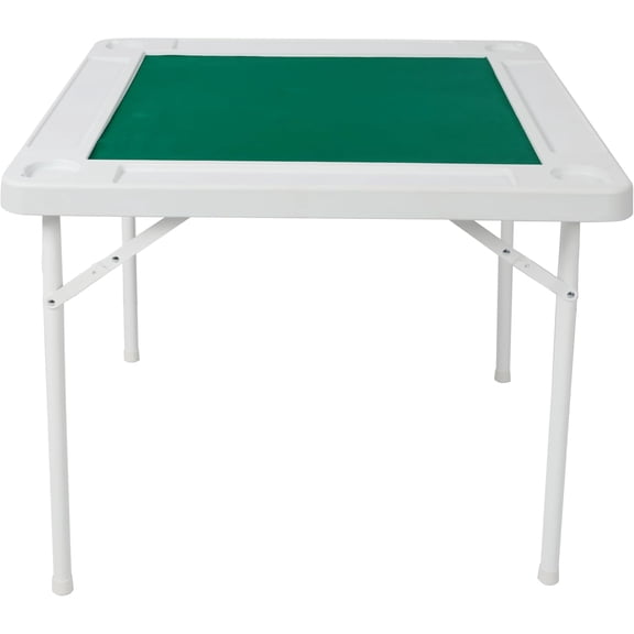 Folding Card Table with Cup Holders and Chip Trays for Party Square Folding Table for Game Table Heavy Duty Portable Mahjong Table for Indoor Camping Utility White