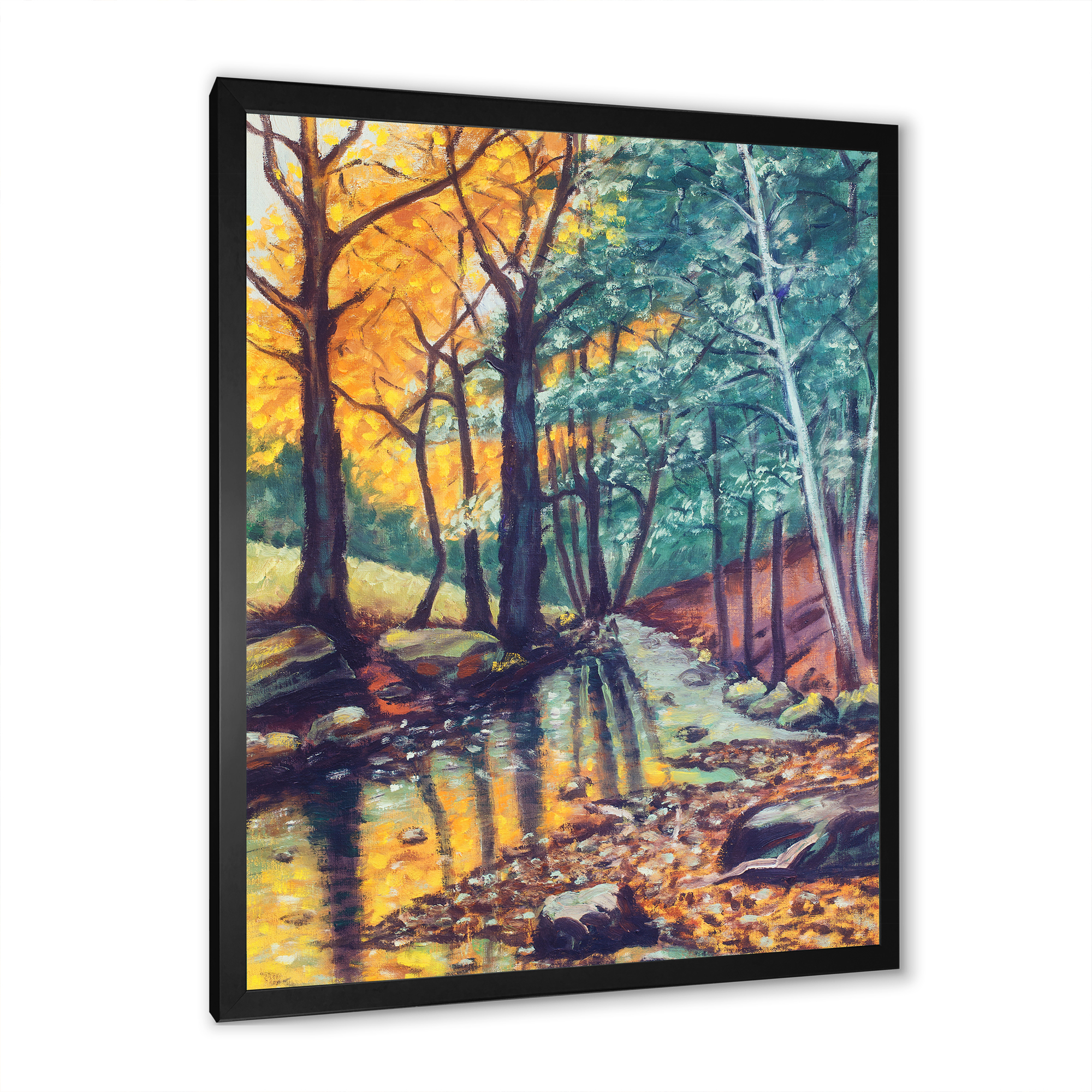 Designart 'Landscape With Autumn Forest Sunset River' Traditional Framed Art Print