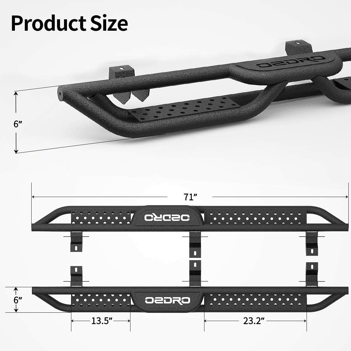 RVNI 6 in Running Boards for 2018-2023 2024 2025 Jeep Wrangler JL 4 Door All-Steel Build Side Steps with Leaf Shaped Black Powder Coated