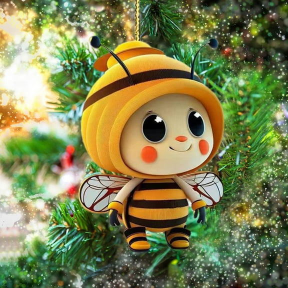 3D Cute Bee Christmas Tree Ornament - Acrylic Hanging Pendant for Holiday, Party, Car & Home Décor - Ideal Gift for Festive Cheer, Christmas Tree Ornament Christmas Ornament