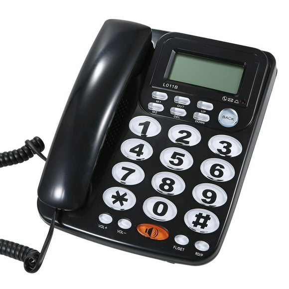 Téléphone Fixe Filaire de Bureau avec Grosses Touches, Appels Mains Libres, Luminosité d'Écran Réglable, Noir (Ligne Téléphonique US)