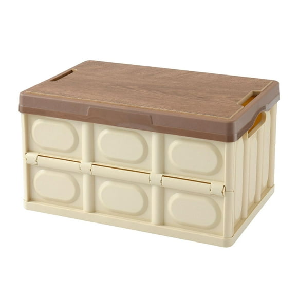 GUOOL Collapsible Storage Bin Container with Wooden Lid for Indoor Fishing Outdoor Light Coffee 55L