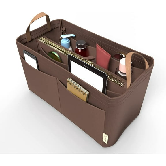 Purse Organizer Insert Handbag Tote Felt Organizer Bag in Bag Shaper Fit Neverfull Speedy Graceful MM GM Medium, BROWN