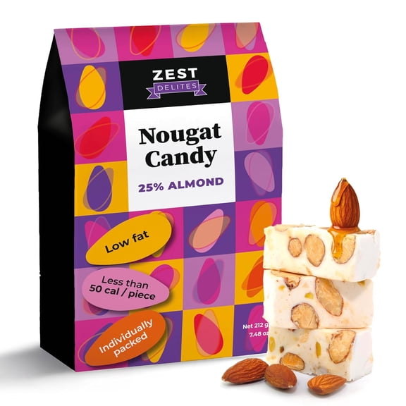 Nougat Candy by Zest Delites, 25% Almonds Torrone Italian Candy Individually Wrapped