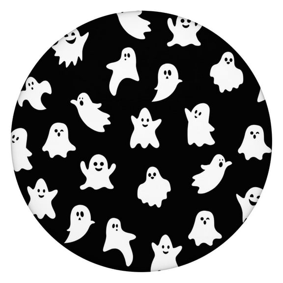 Halloween Dinner Party Tablecloth - Elastic Waterproof Fitted Cover with Vintage Spooky Art,52 inch Round Elastic Tablecloth