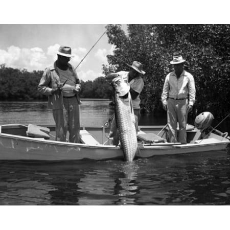 Three men tarpon fishing Florida USA Stretched Canvas -  (24 x