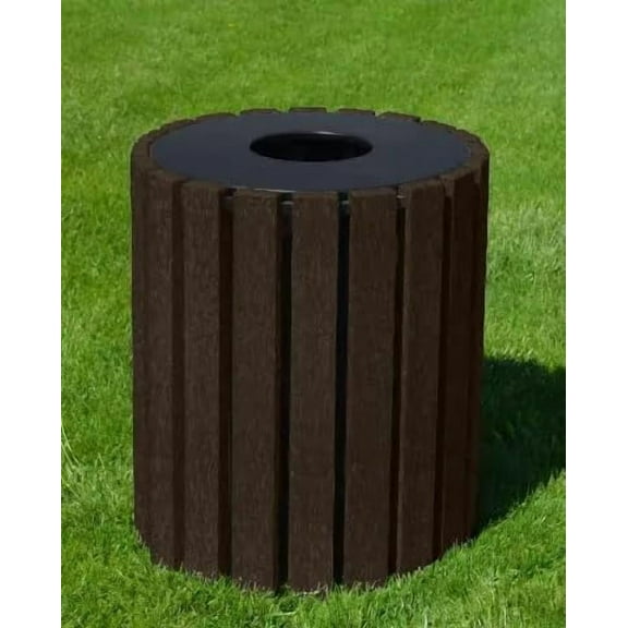 Sturdy Essentials 33 Gallon Outdoor Trash Receptacle – Durable, Weatherproof, UV-Protected Waste Bin with Rigid Liner – Heavy-Duty Commercial Trash Can for Parks, Offices & Public Spaces - Brown