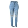 thumbnail image 4 of zuwimk Womens Jeans,Women Button Fly High Rise Distressed Ripped Skinny Denim Jeans Light Blue,XL, 4 of 5