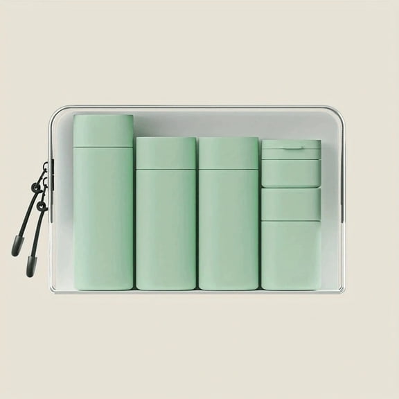 5-Piece Leak-Proof Travel Toiletry Bottles Set, Refillable ABS Travel Containers with Zipper Bag, Portable Squeezable Bottles for Shampoo, Conditioner, Lotion, Body Wash (Grey/Green)
