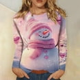 thumbnail image 2 of Fiaer Christmas Women Long Sleeve T Shirts Oversized Snowflake Snowman Crew Neck Xmas Tshirts Loose Fit Casual Fashion Holiday Tops Pink2 M, 2 of 5