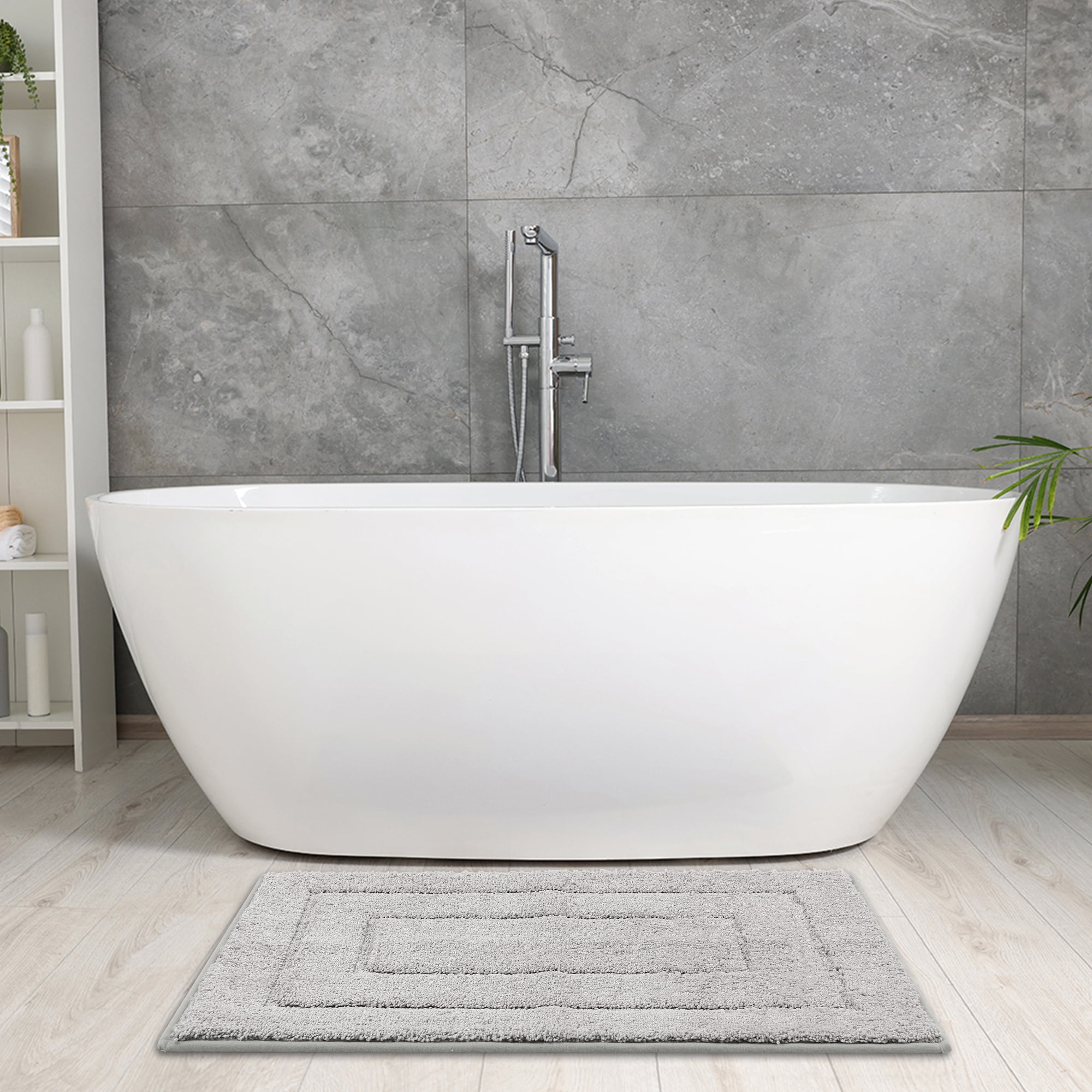 Unique Bargains Geometry Bathroom Rug Mat Soft Absorbent Non-Slip Comfortable Bath Rugs Light Gray 20" x 32"
