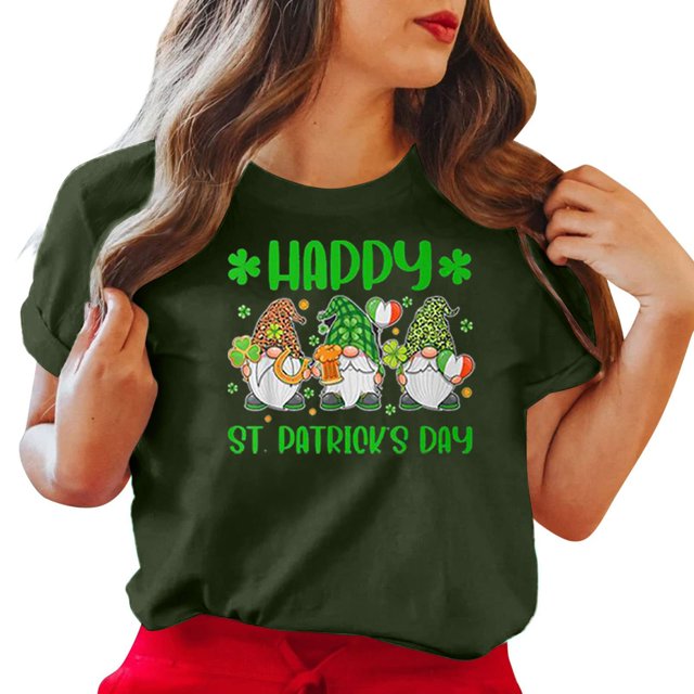 LSLJS Col Rond Saint Patrick's Imprimé à Quatre Feuilles Manches Courtes Décontracté Ample Haut Manches Courtes Col Rond/chemise, Cadeaux pour Femmes