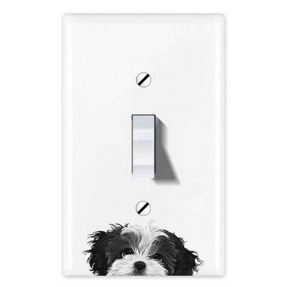 WIRESTER 1-Gang Toggle Light Switch Wall Plate/Switch Plate Cover, Animal Black White Shih Tzu Dog
