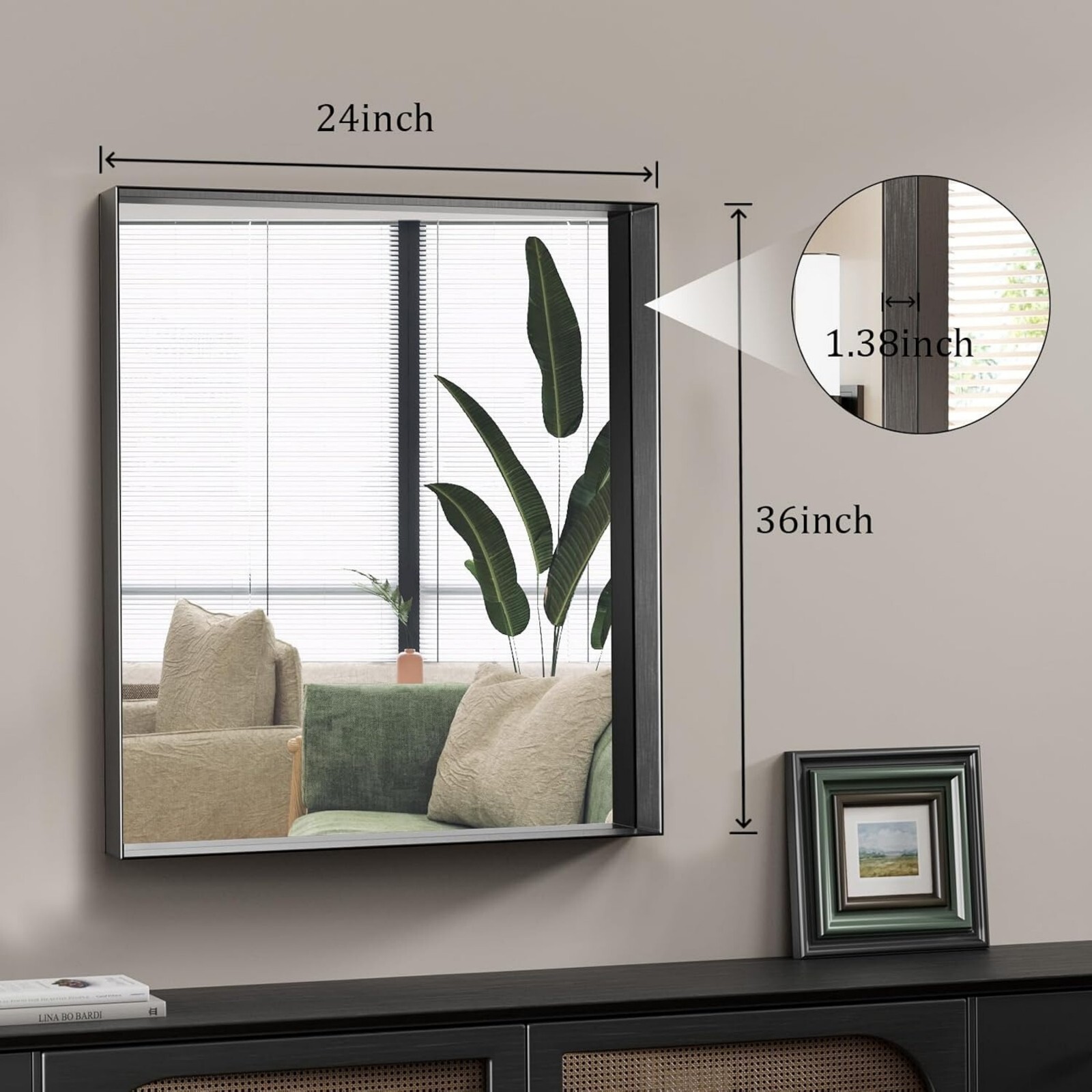 AUROMIR 36"x24" Rectangle Bathroom Mirror Vanity Wall Mirror With Deep Frame, Black
