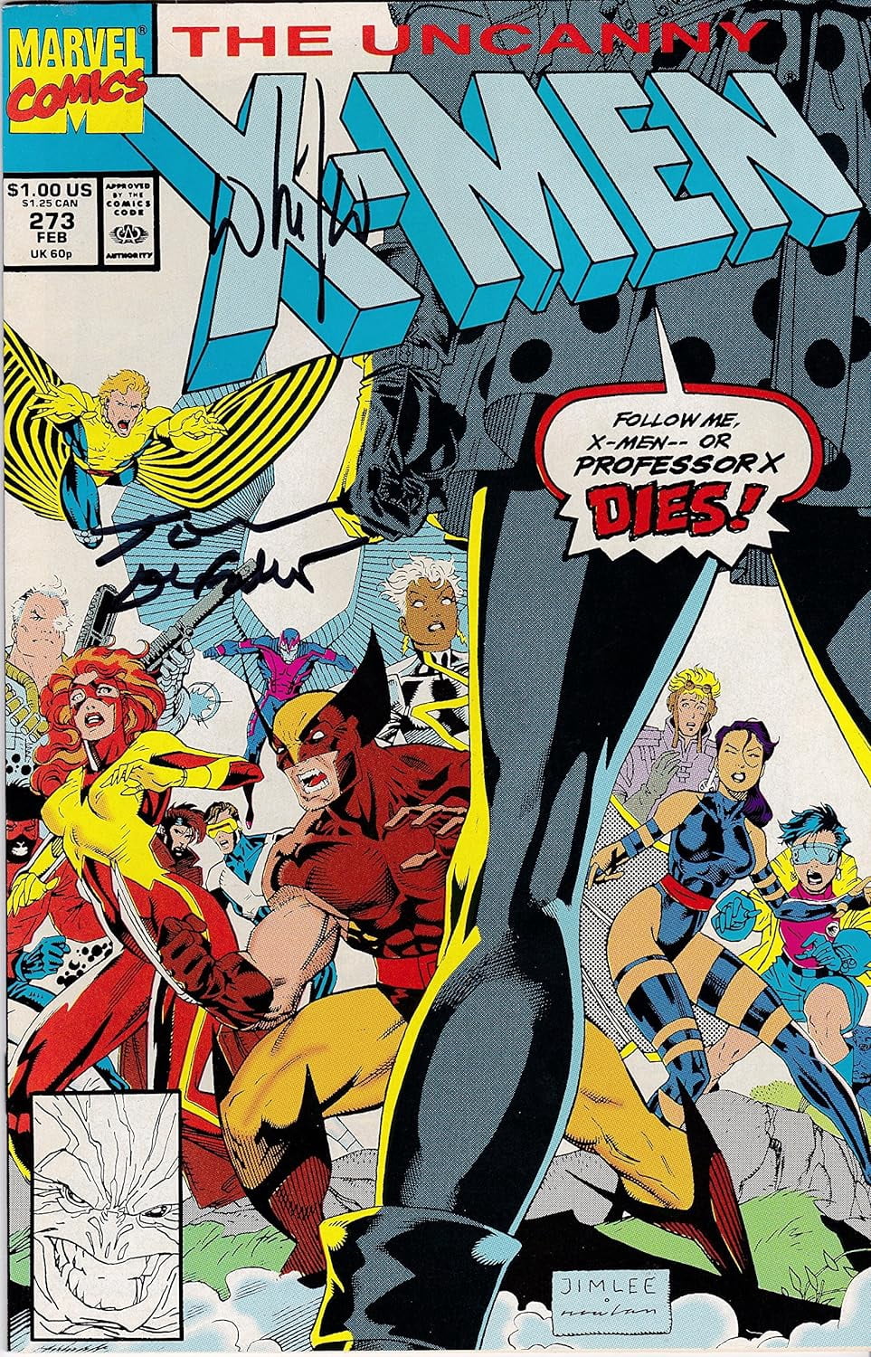 Uncanny X-Men #273 Signed Tom Defalco and Whilce Portacio
