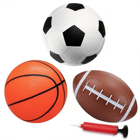 Kids 3‑Piece Inflatable Sport Balls Toy Set, Soccer, Basketball, Football with Air Pump, Lightweight Soft Play Balls for Toddlers, Indoor Outdoor Developmental Toy for Boys & Girls