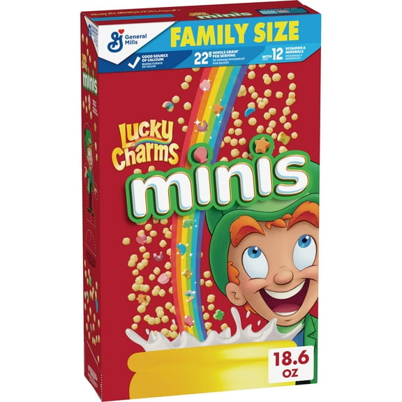 Lucky Charms Minis Cereal with Marshmallows, Kids Breakfast Cereal, Family Size, 18.6 oz