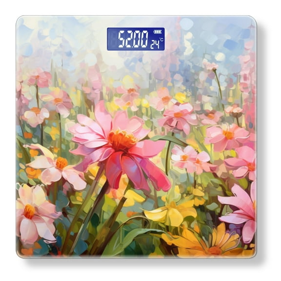 Digital Bathroom Scale with Large LCD Display,High Capacity Scale 400 lbs High Precision body fat scale-Pink And Yellow Flowers In The Meadow