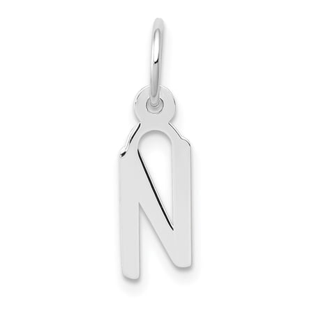 Diamond2Deal 10k White Gold Slanted Block Initial N Charm Pendant for Women (L- 0.6 inch, W- 0.24 inch)
