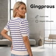 thumbnail image 4 of Gingprous Womens Striped Puff Sleeve T-Shirt Casual Crew Neck Knit Top Short Sleeve Summer Spring Blouse, 4 of 9