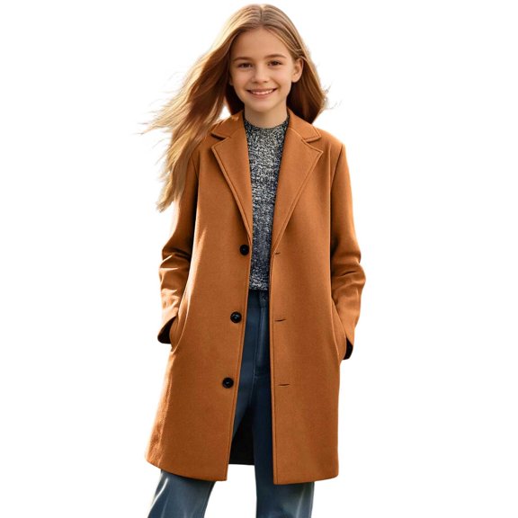 Girls Trench Coat Single Breasted Wool Dress Coats Winter Long Windbreaker Overcoat for Kids