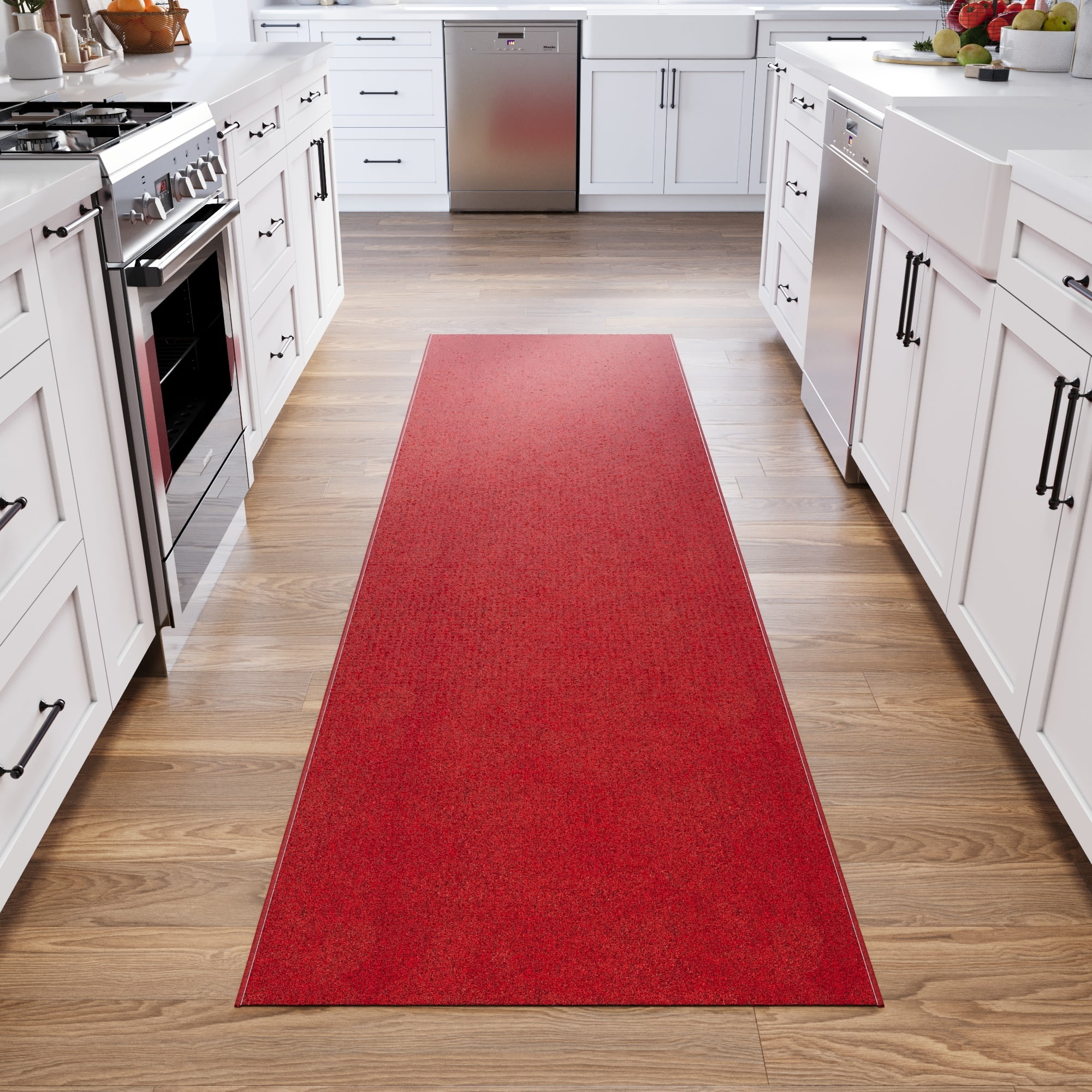 Ottomanson Extra Long Hallway Runner Rug 3x25 Non-Slip Rug for Kitchen or Bedroom, 2'7" x 25', Red