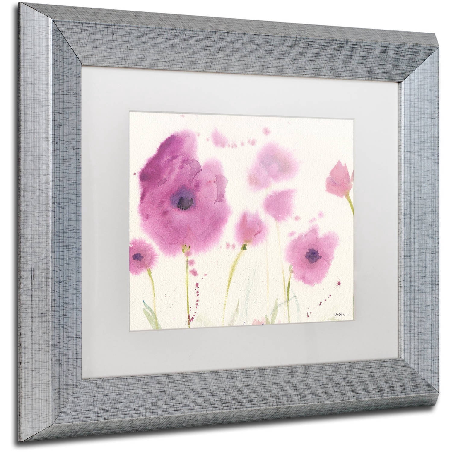 Trademark Fine Art "Purple Poppies" Canvas Art by Sheila Golden, White Matte, Silver Frame