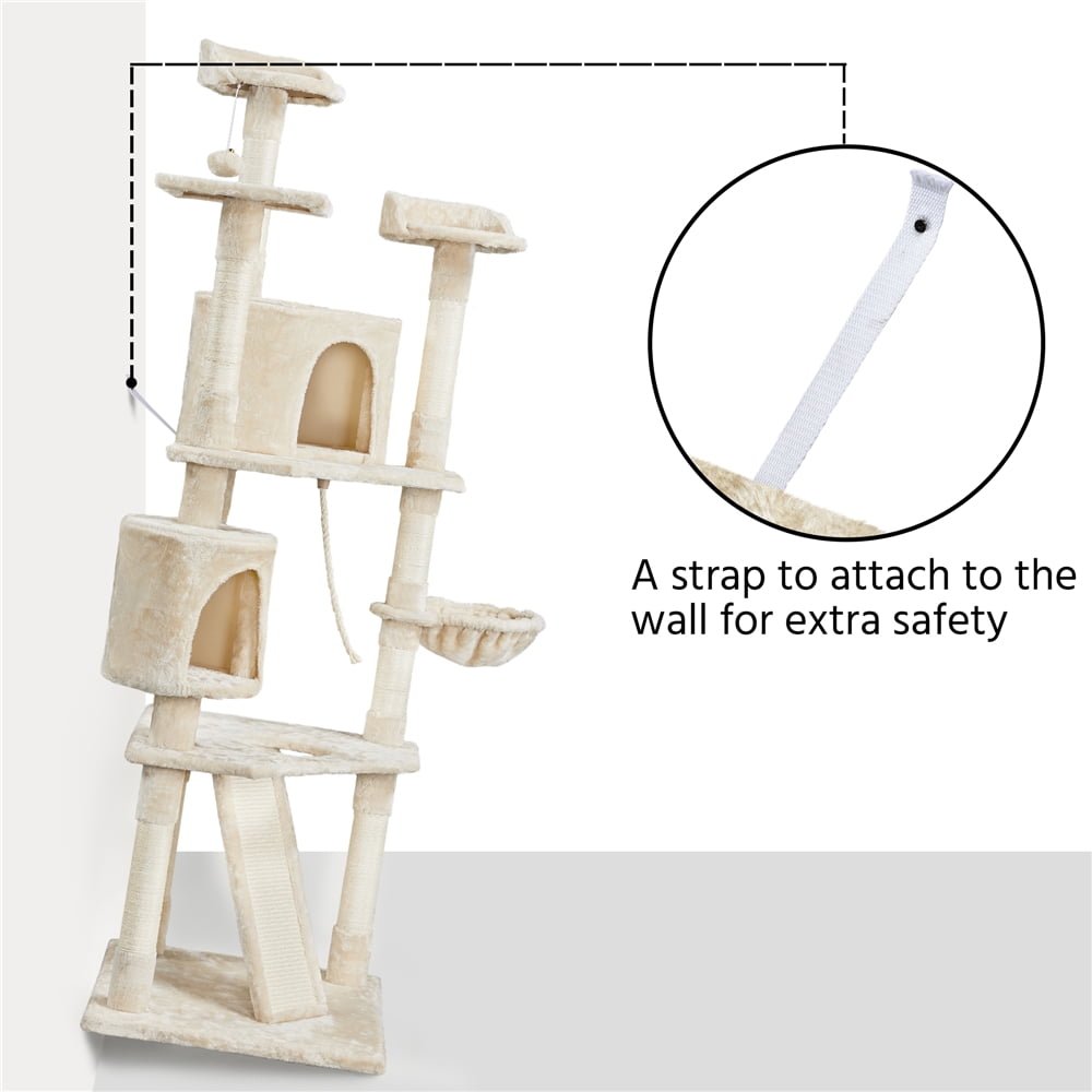 Alden Design 79″ H Multilevel Cat Tree with 2 Condos Basket Scratching Posts, Beige
