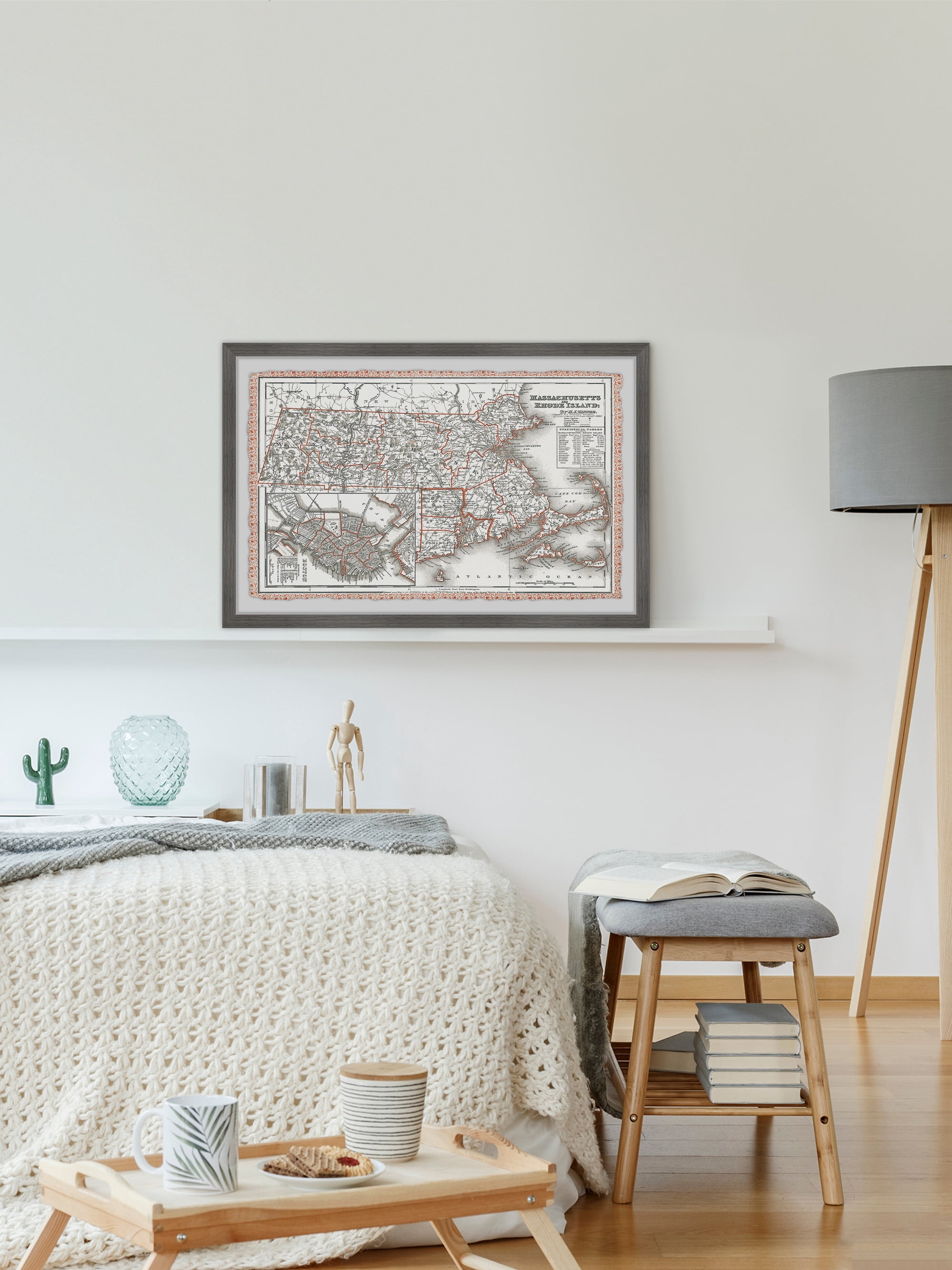 Marmont Hill Vintage Map of Massachusetts Framed Wall Art